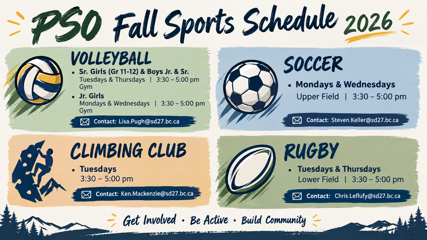 PSO Fall Sports Schedule