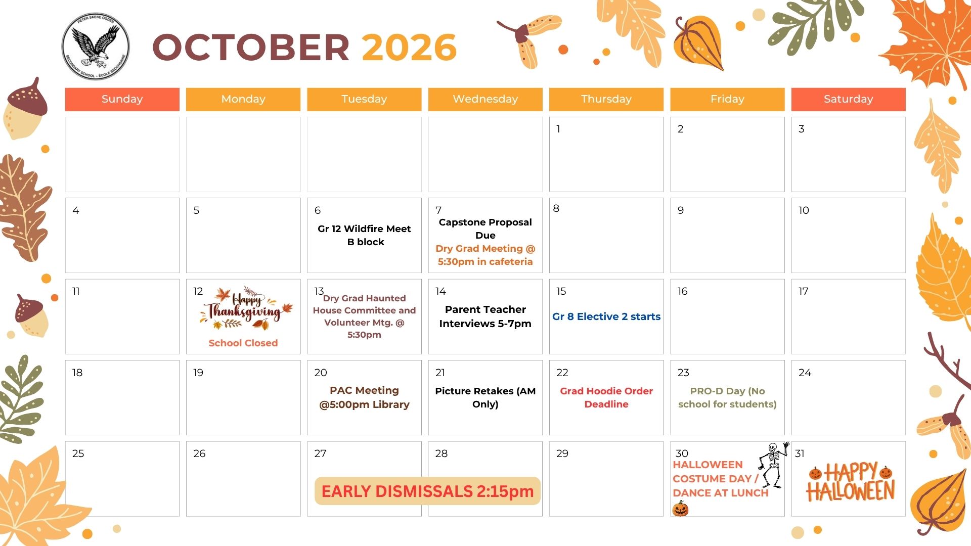 October PSO Calendar